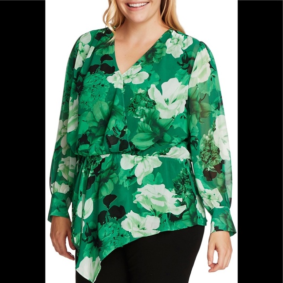 NWT Vince Camuto Long Sleeve Asymmetrical Peplum Top Plus 1X - Picture 7 of 11